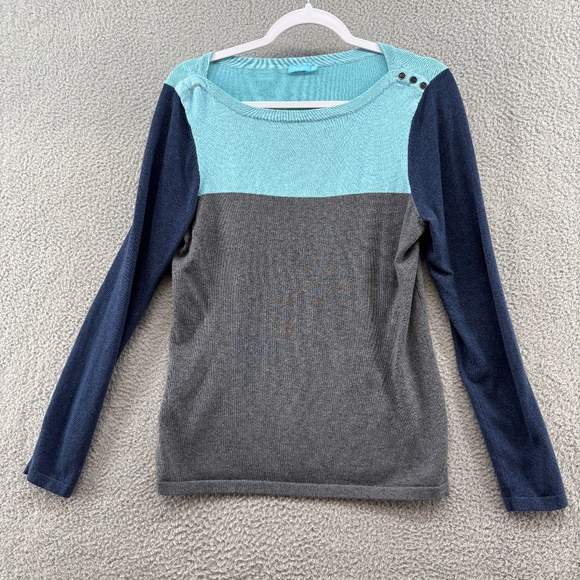 J.McLaughlin Colorblock Button Shoulder Long Sleeve Top Women’s Medium - Picture 2 of 9